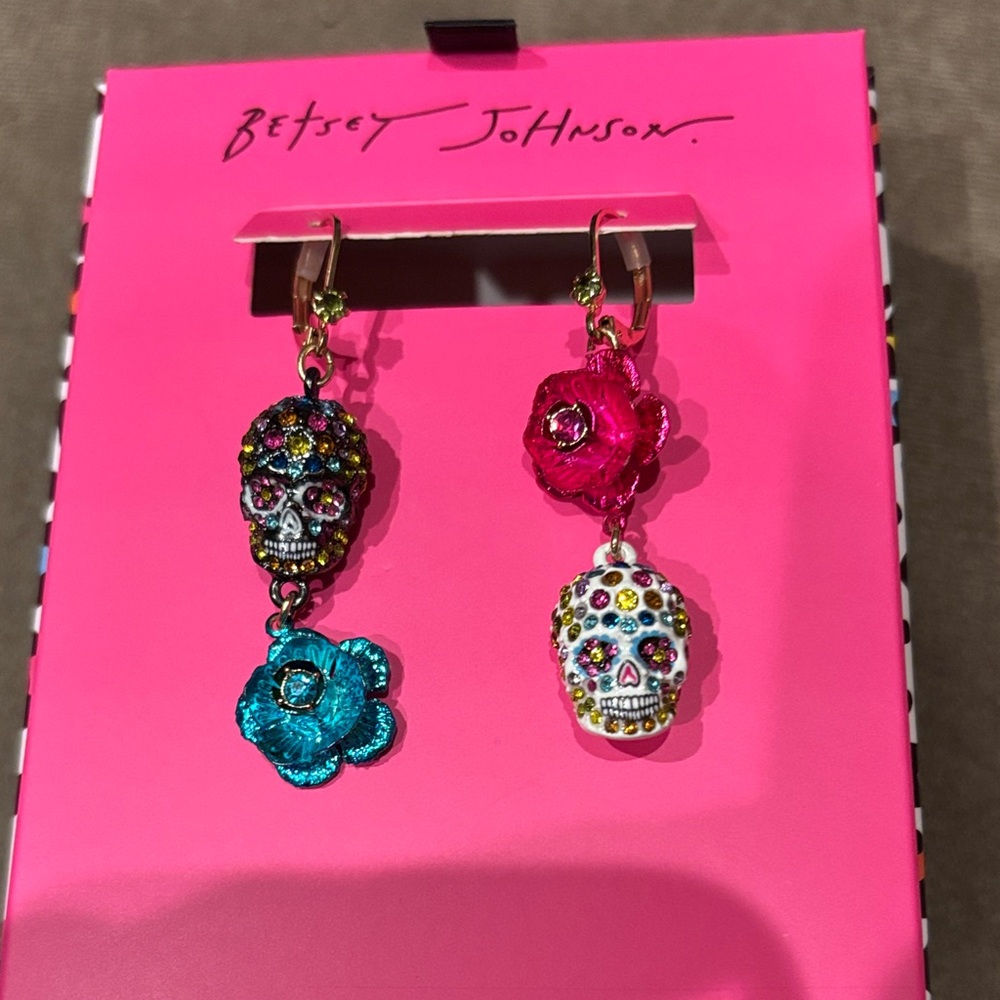 Betsey Johnson Multicolor Skull and Flower Earrings